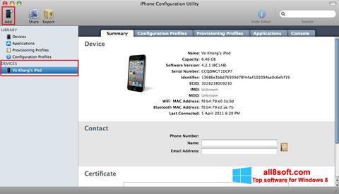 Capture d'écran iPhone Configuration Utility pour Windows 8
