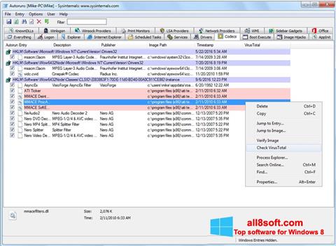 Capture d'écran AutoRuns pour Windows 8