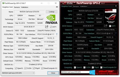 Capture d'écran GPU-Z pour Windows 8