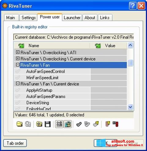 Capture d'écran RivaTuner pour Windows 8