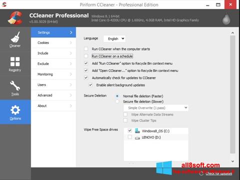 Capture d'écran CCleaner pour Windows 8