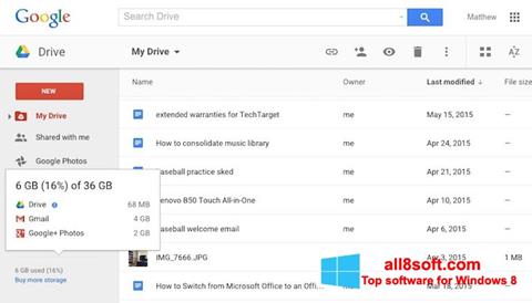 Capture d'écran Google Drive pour Windows 8