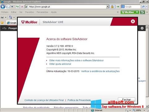 Capture d'écran McAfee SiteAdvisor pour Windows 8
