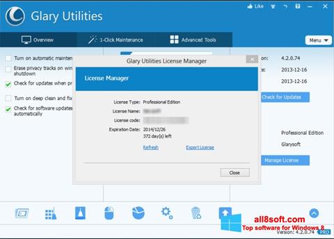 Capture d'écran Glary Utilities pour Windows 8