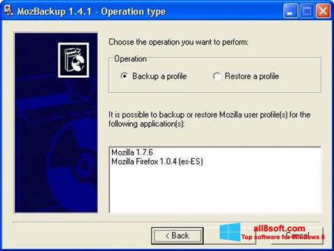 Capture d'écran MozBackup pour Windows 8