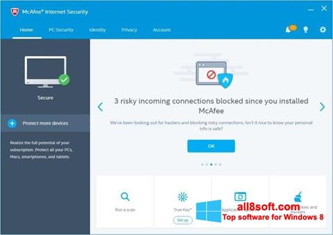 Capture d'écran McAfee Internet Security pour Windows 8