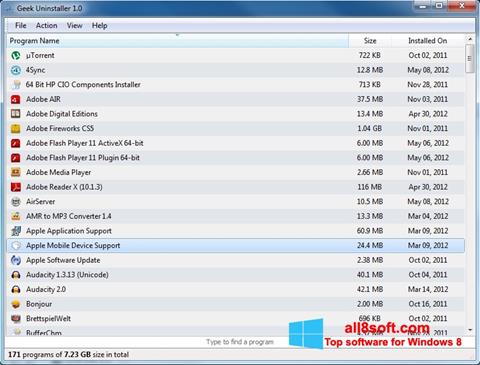 Capture d'écran Geek Uninstaller pour Windows 8