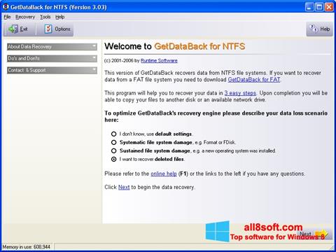 Capture d'écran GetDataBack pour Windows 8