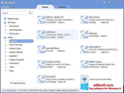Capture d'écran RaidCall pour Windows 8