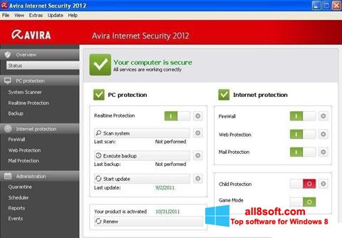 Capture d'écran Avira Internet Security pour Windows 8