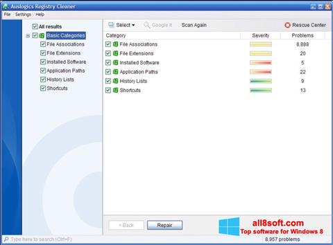Capture d'écran Auslogics Registry Cleaner pour Windows 8