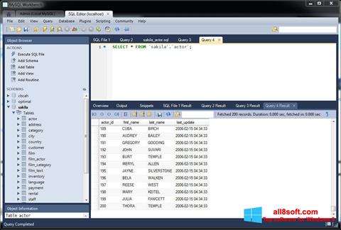 Capture d'écran MySQL Workbench pour Windows 8