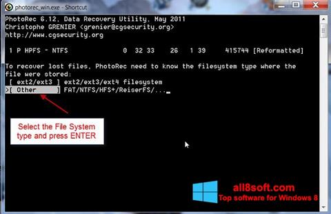 Capture d'écran PhotoRec pour Windows 8