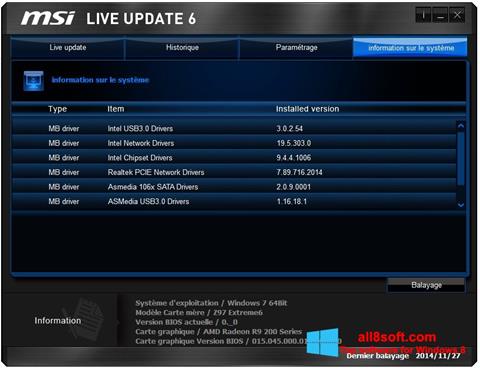 Capture d'écran MSI Live Update pour Windows 8