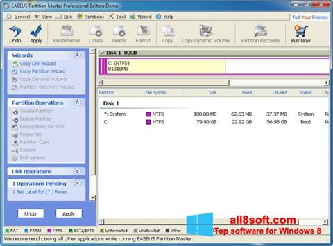 Capture d'écran EASEUS Partition Master pour Windows 8